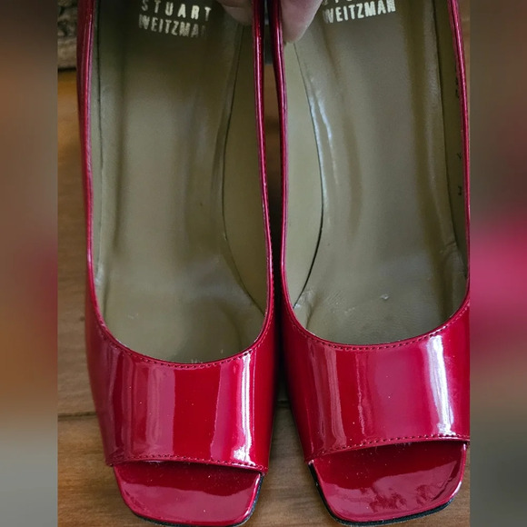 STUART WEITZMAN Designer Quasar Patent Leather Peep-Toe Stiletto Cherry Red.Sz 7 - Picture 10 of 14